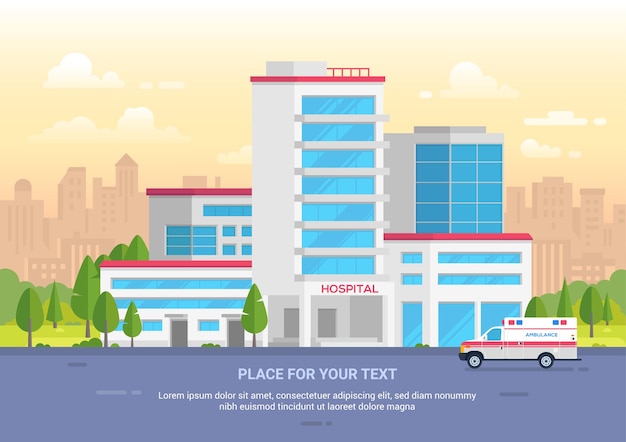 City hospital with place for text  modern vector illustration Medical center on urban background