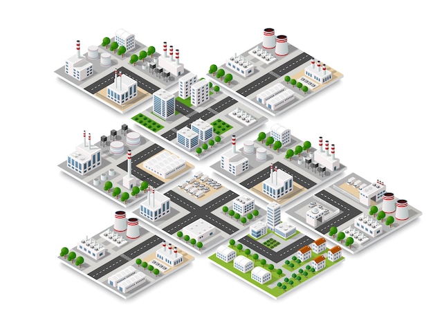 City isometric concept of urban infrastructure business