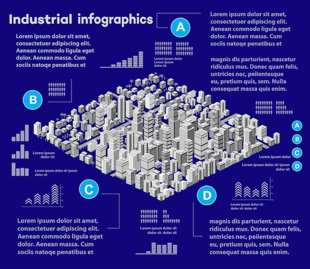 City isometric industrial factory infographics there are diagram 3D illustration