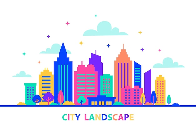 City landscape Silhouettes of buildings with neon glow and vivid colors