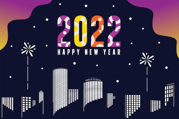 City landscape view at 2022 new year and fireworks party template design new year