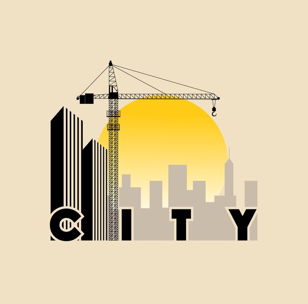 Vector city landscape with crane design illustration