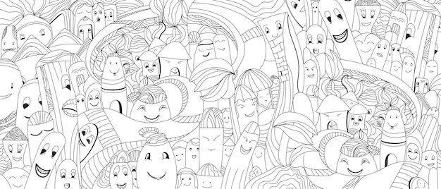 Vector city life doodle cartoon art coloring page vector illustration