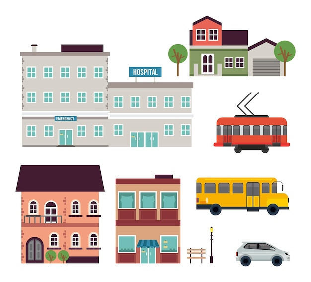 City life megalopolis bundle of urban icons  illustration 