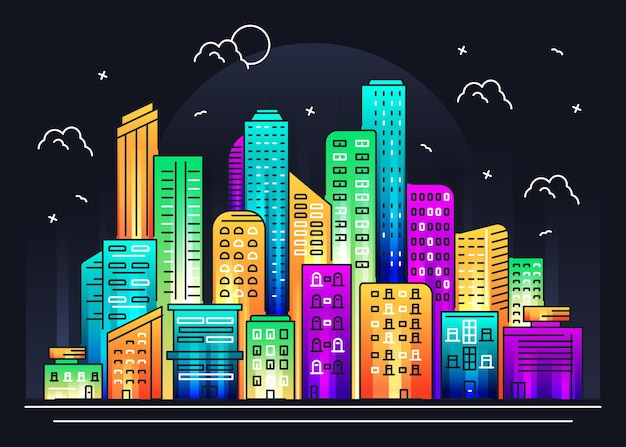 City line illustration in colorful background