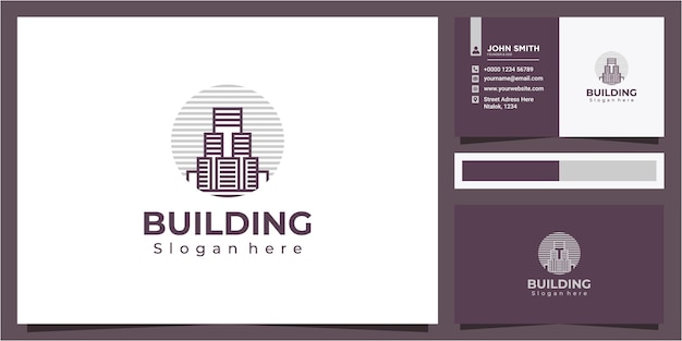 City logo design template with business card template Premium Vector modern line building logo