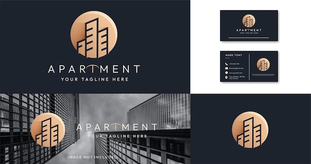 City logo line art style with circle shape and business card design