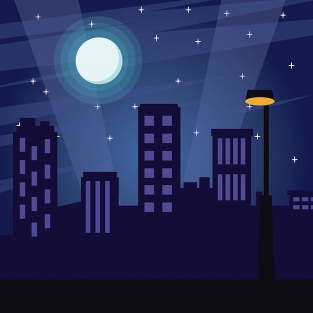 City at night cartoon 