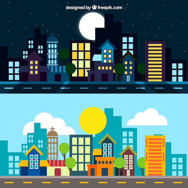 City at night and day illustration