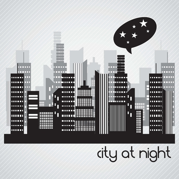 City at night landscape On grey background