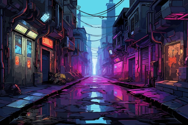 City at night in the style of cyberpunk artwork and pink