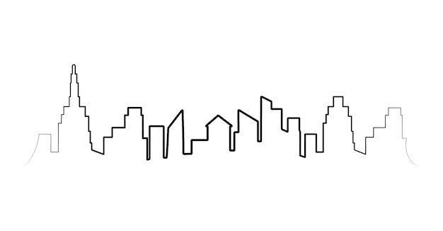 City panorama view flat graphic vector illustration Simple isolated outline shape border abstract print Urban building silhouette