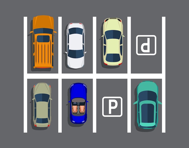 City parking lot with different cars.