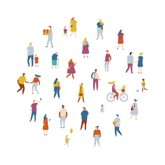 City people crowd vector set flat design