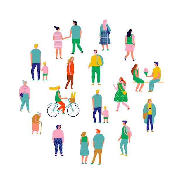 City people crowd vector set flat design