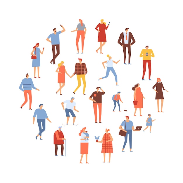 City people crowd vector set flat design