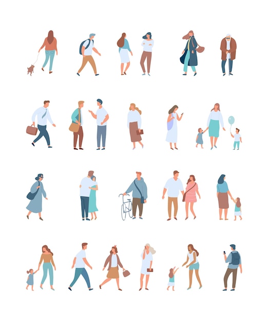 City people crowd vector set flat design