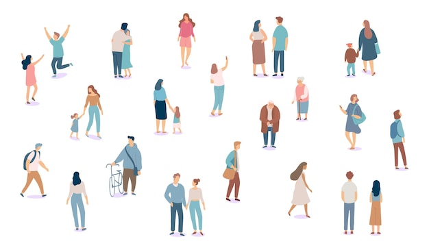 City people crowd vector set flat design