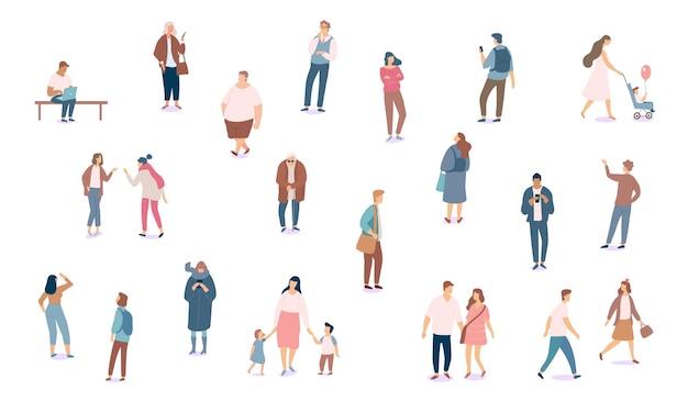 City people crowd vector set flat design