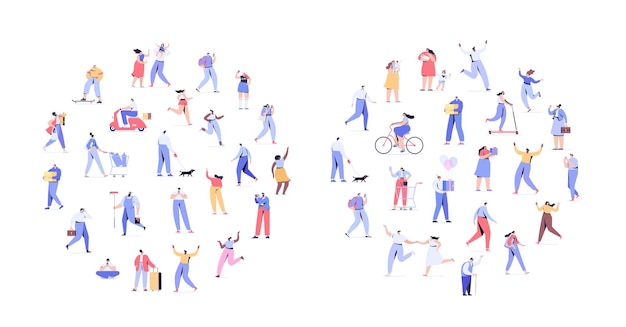 City people crowd vector set flat design