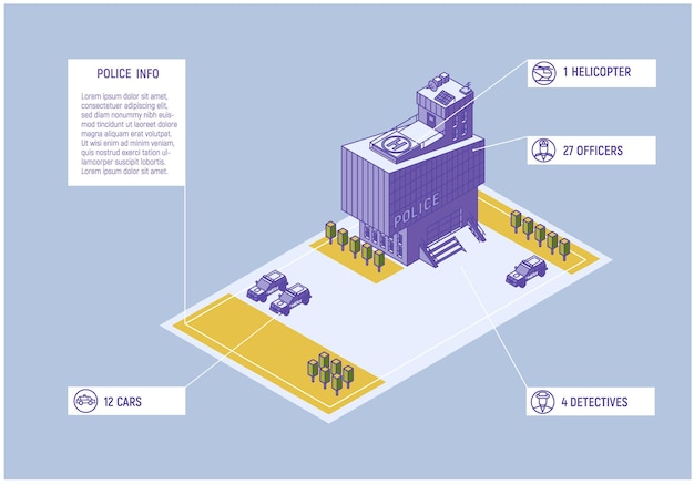 City police Info graphic Modern office in isometric style Smart city concept