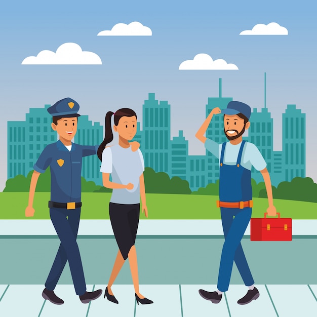 Vector city police officer on duty cartoon