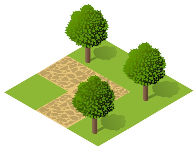 City quarter top view landscape isometric 3D illustration with trees with park