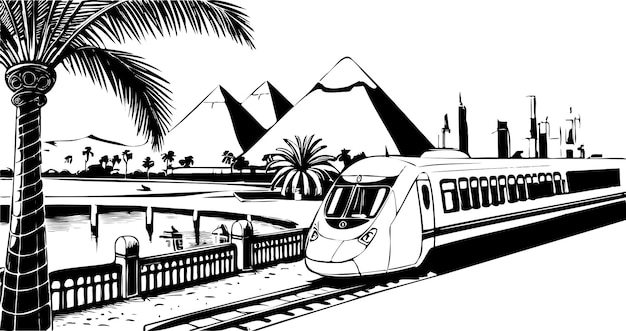 City scape skyline 3 Cairo Egypt pyramids sketch vector art ink drawing abstract