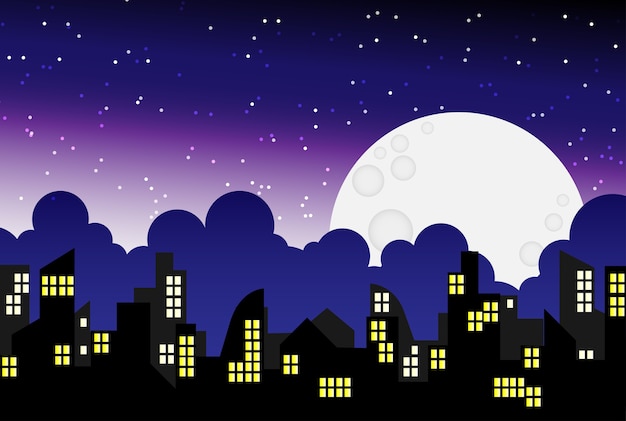 Vector city skyline at night sky