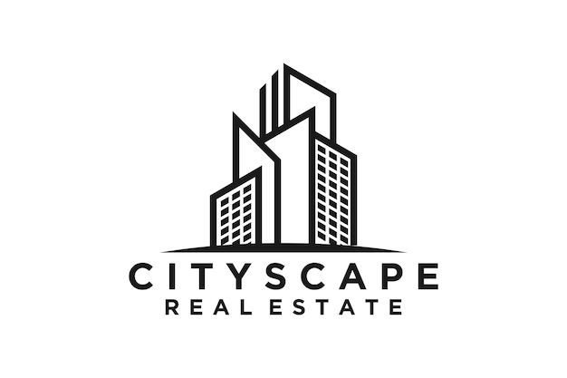 City Skyline silhouette for Real Estate Building Logo design vector