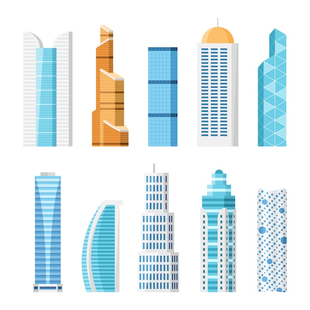 City skyscrapers, isolated  cartoon set