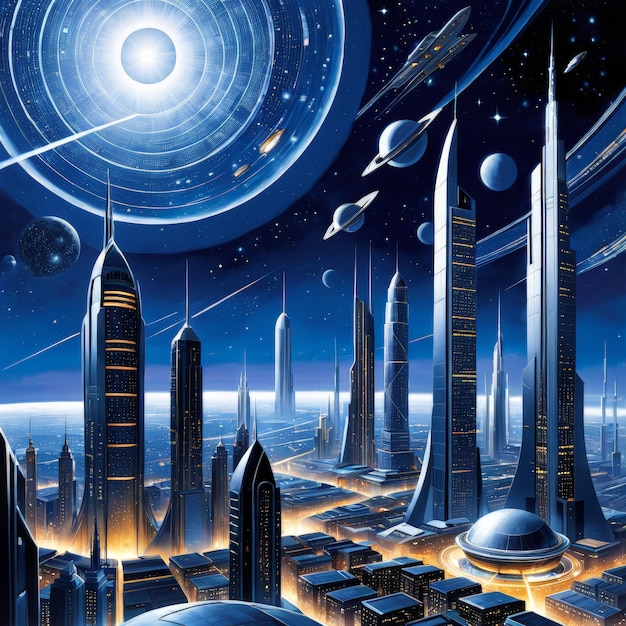 Vector the city and space scene in