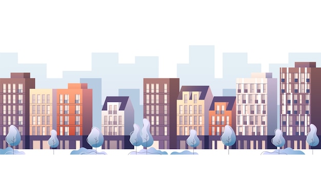 Vector city street panoramic cityscape.