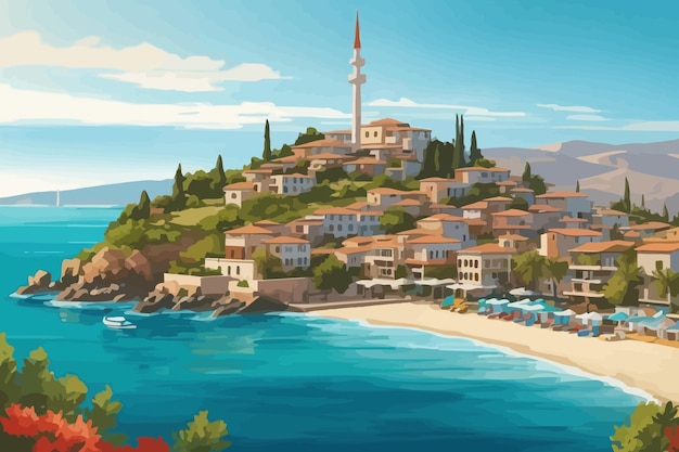 city Turquoise Coast Turkey seacoast view seaillustration