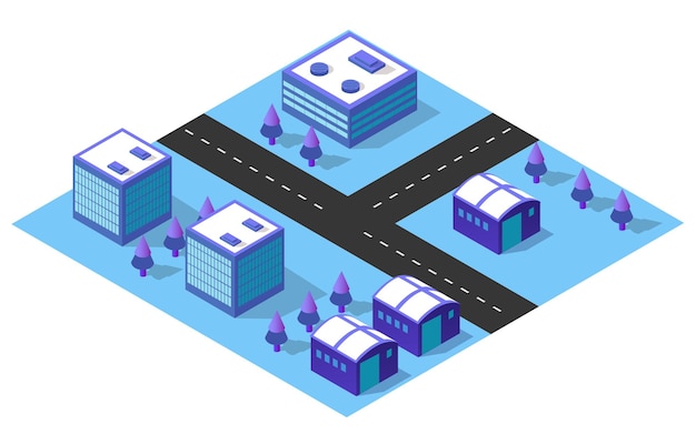 City urban area map Isometric vehicles 3D illustration architecture