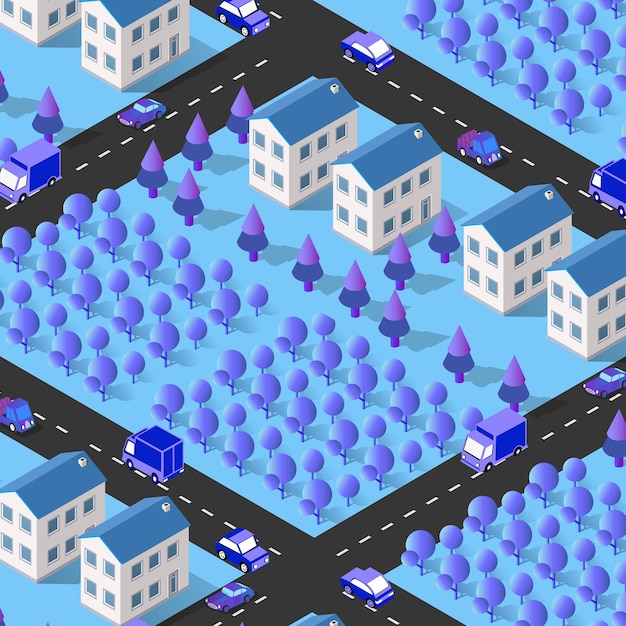 City urban area map Isometric vehicles 3D illustration