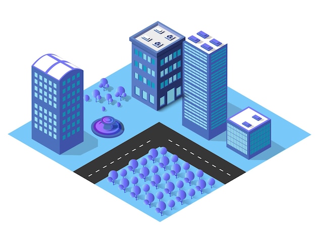 City urban area map Isometric vehicles 3D illustration