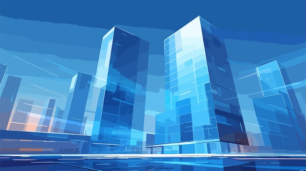 Vector a city with a blue background and a red building in the background