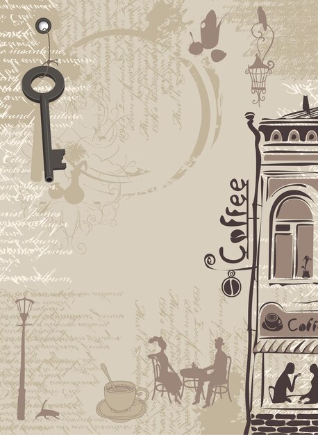 Vector cityscape background with old cafe