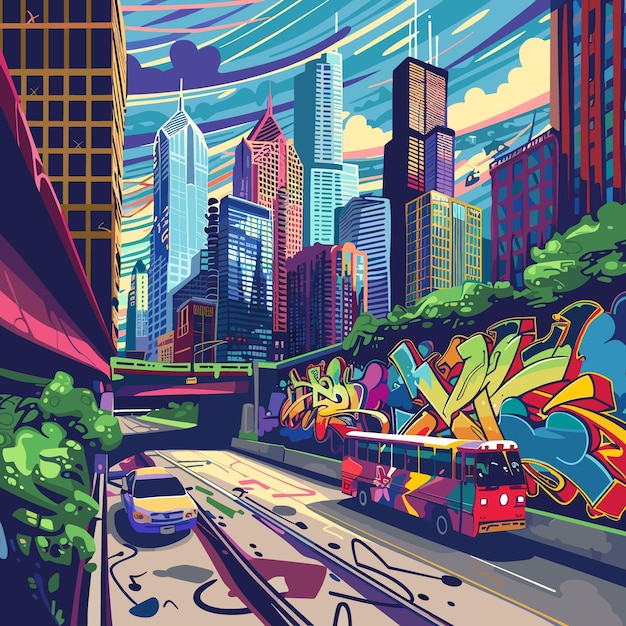 Cityscape of the city Vector illustration in a cartoon style