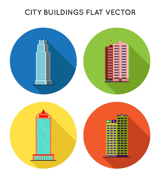 Cityscape Flat Style City Buildings Vector Illustration Modern Big Height Skyscrapers Town Urban Street Landscape