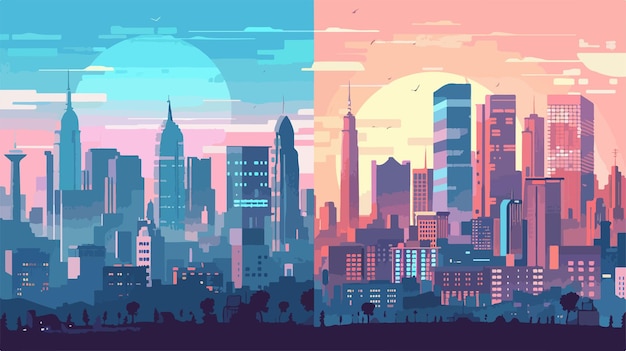 Vector cityscape flat vector banner templates set