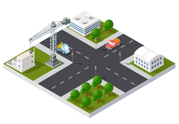 Cityscape icon design elements with isometric building