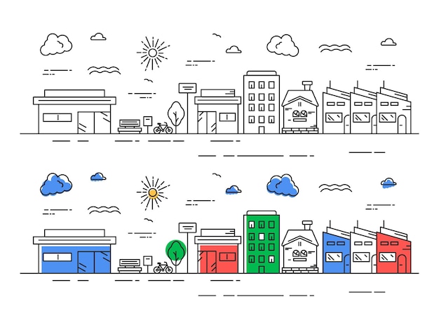 Cityscape illustration in line style concept