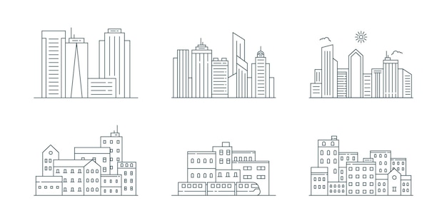 Cityscape and urban landscape line art Set of landscape line art illustration