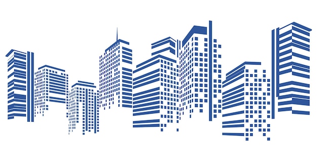 Cityscape on white background Building perspective Modern building in the city skyline city silhouette city skyscrapers Business center Vector illustration in flat design