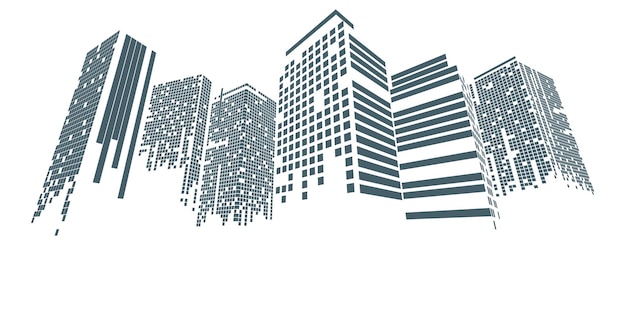 Cityscape on white background Building perspective Modern building in the city skyline city silhouette city skyscrapers Business center Vector illustration in flat design