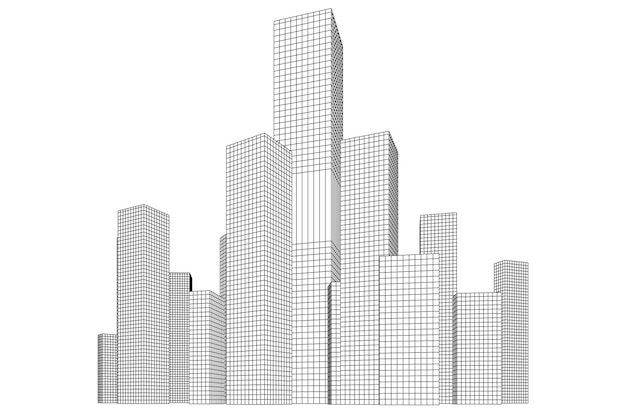 Cityscape on white background, Modern City skyline, city silhouette, vector illustration in flat design.