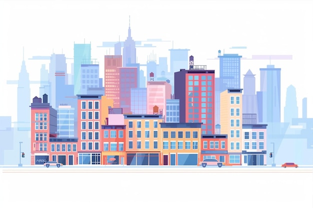 Vector cityscape with buildings in flat style