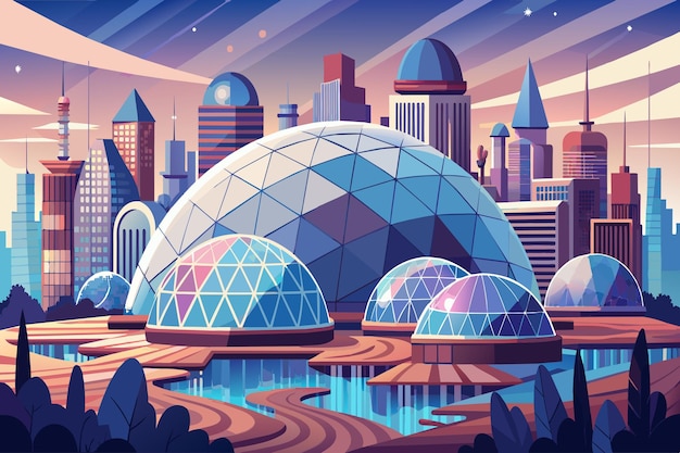 Vector a cityscape with a domeshaped building in the middle